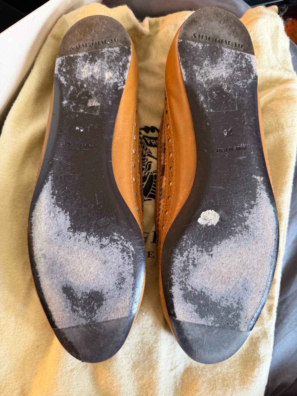 Burberry Tan Leather-Trim Plaid Ballet Flats - Picture 2 of 3